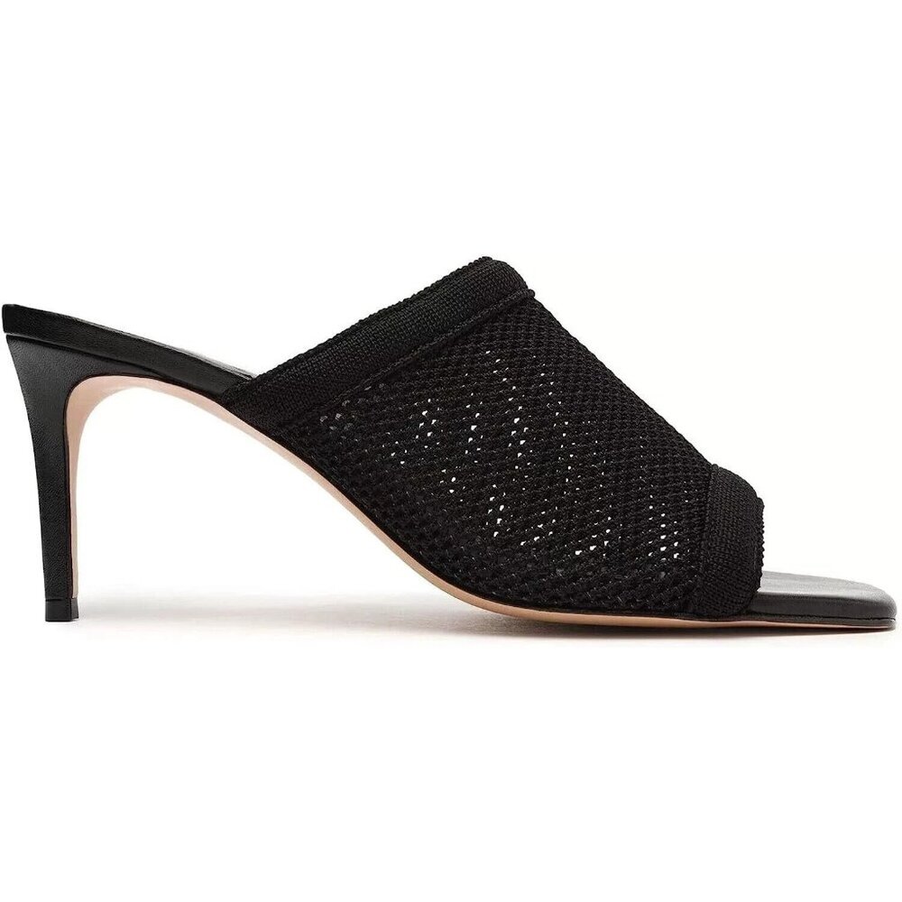 Schutz Sinara True Black Strap Slip On Open Toe Stiletto Mid Heeled Sandals 7b